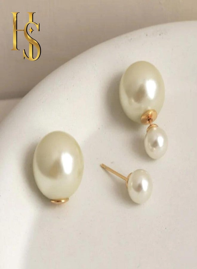 HighSpark Double Sided Pearl Earrings - Pearl Front Back Earrings - Many Styles - Stunning Gift - GD-White - Image 5